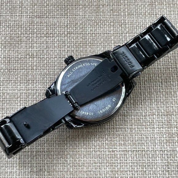 Fossil Ladies Wristwatch Crystals Accent Bezel Black Tone Quartz Multi-function - Picture 8 of 11